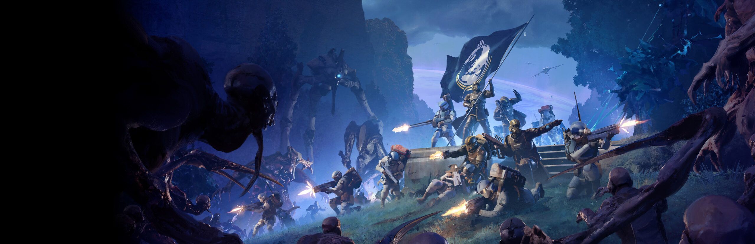 Helldivers 2 key art for the Devoid of Liberty update showing armored Helldivers in combat