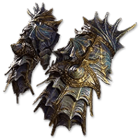 Lochtonial Caress unique Tempered Mitts item art from the Path of Exile 2 Fextralife wiki, used in the Whirling Assault build