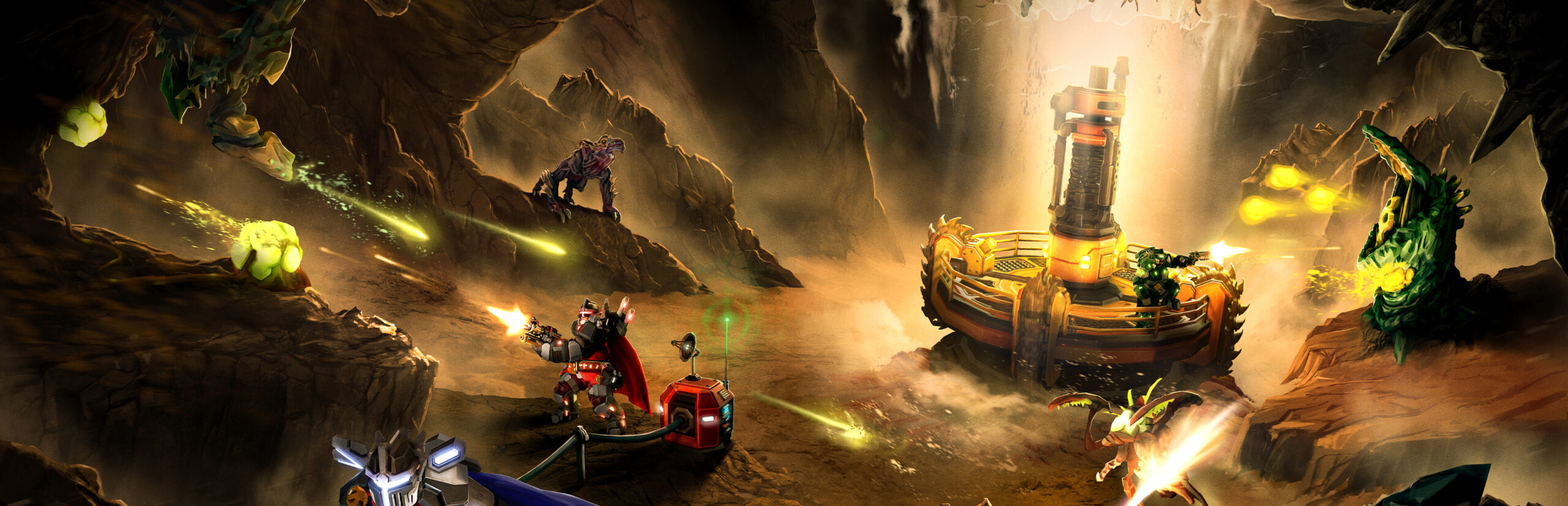 Deep Rock Galactic dwarven miners key art with mining equipment
