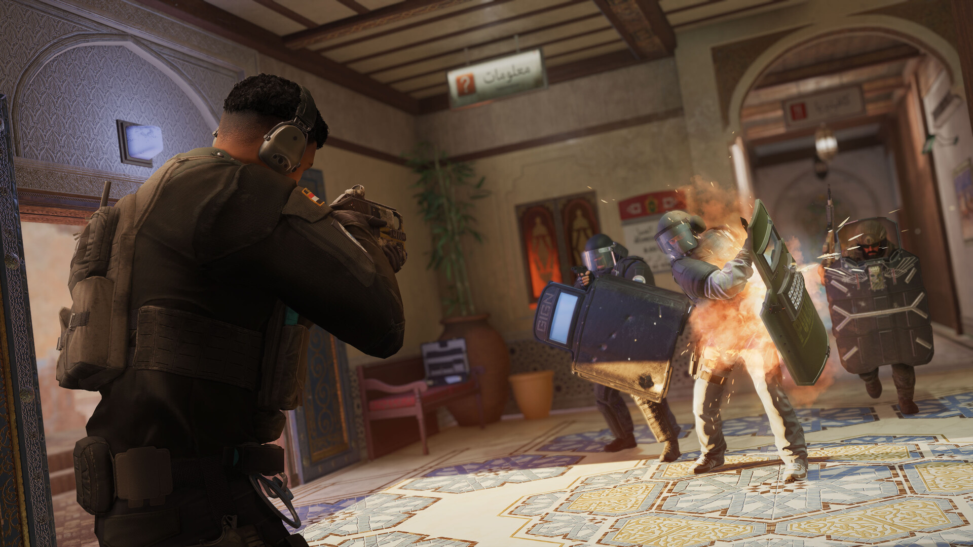 Rainbow Six Siege defender operators holding a site during a match