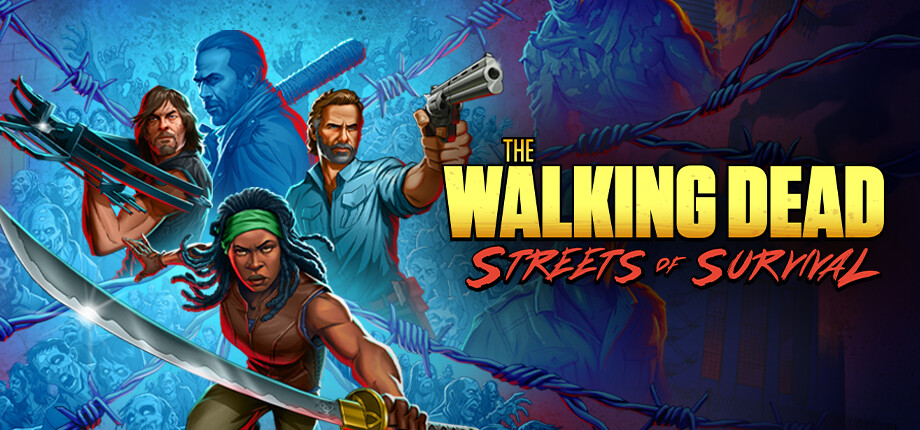 The Walking Dead: Streets of Survival official Steam header artwork showing survivors fighting walkers