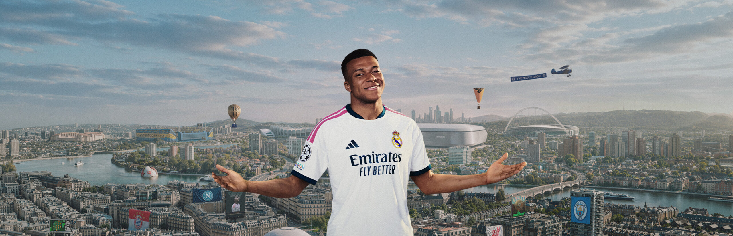 EA Sports FC 27 key art showing star players in dynamic action pose against a stadium backdrop