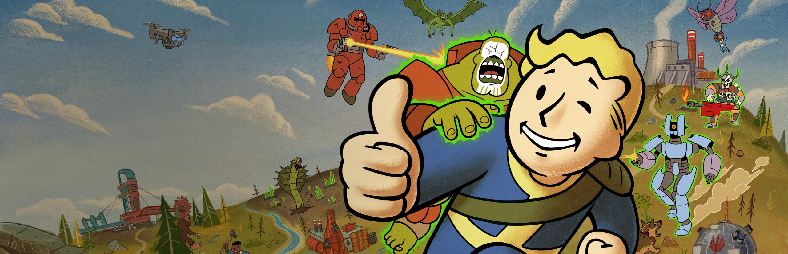 Fallout 76 Patch 70 key art showing Vault Dwellers in the Appalachian wasteland