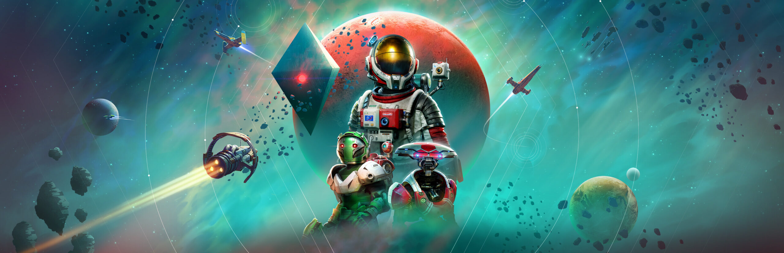 No Man's Sky Cosmos update key art showing a starship near a space station