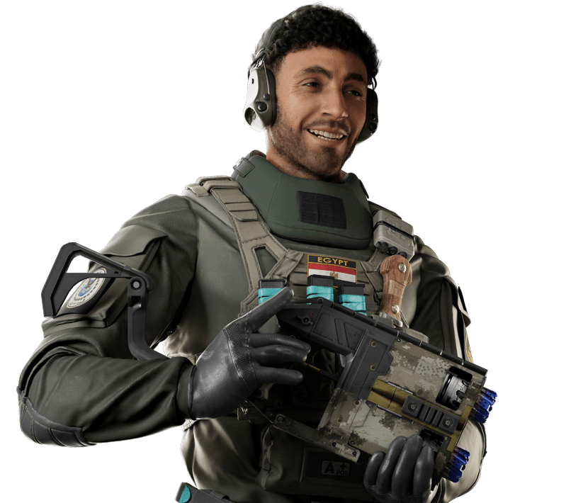 Noor operator artwork holding the Horus Lance Launcher