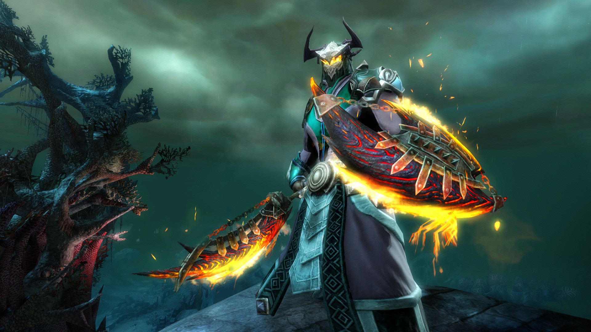 Guild Wars 2 raid boss encounter with multiple players fighting