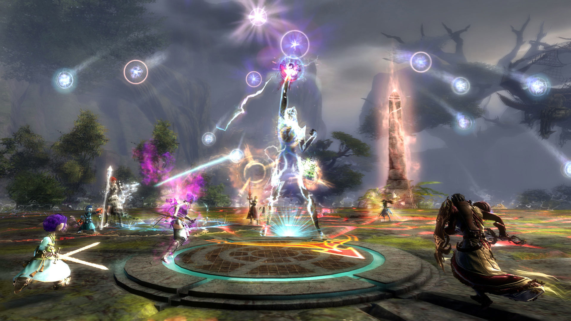 Guild Wars 2 party using boon-support skills in group combat