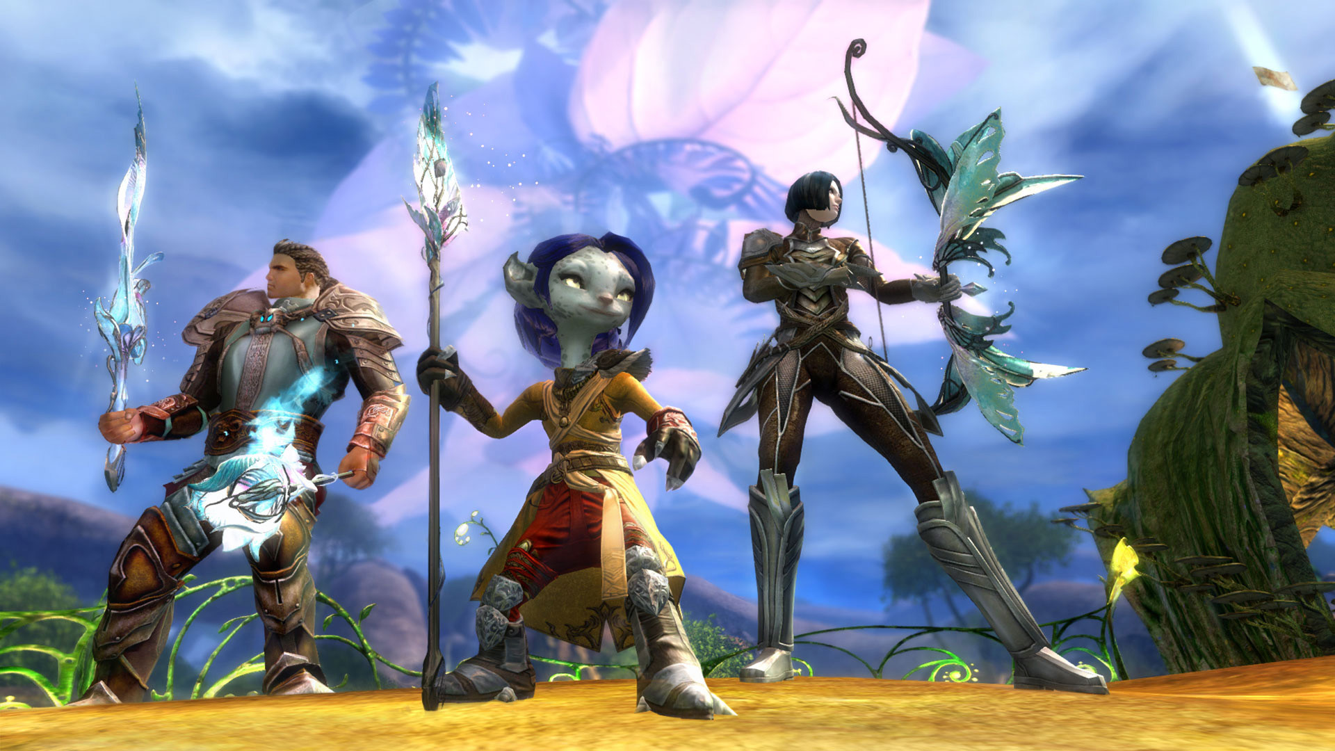 Guild Wars 2 character exploring an open-world Tyria landscape