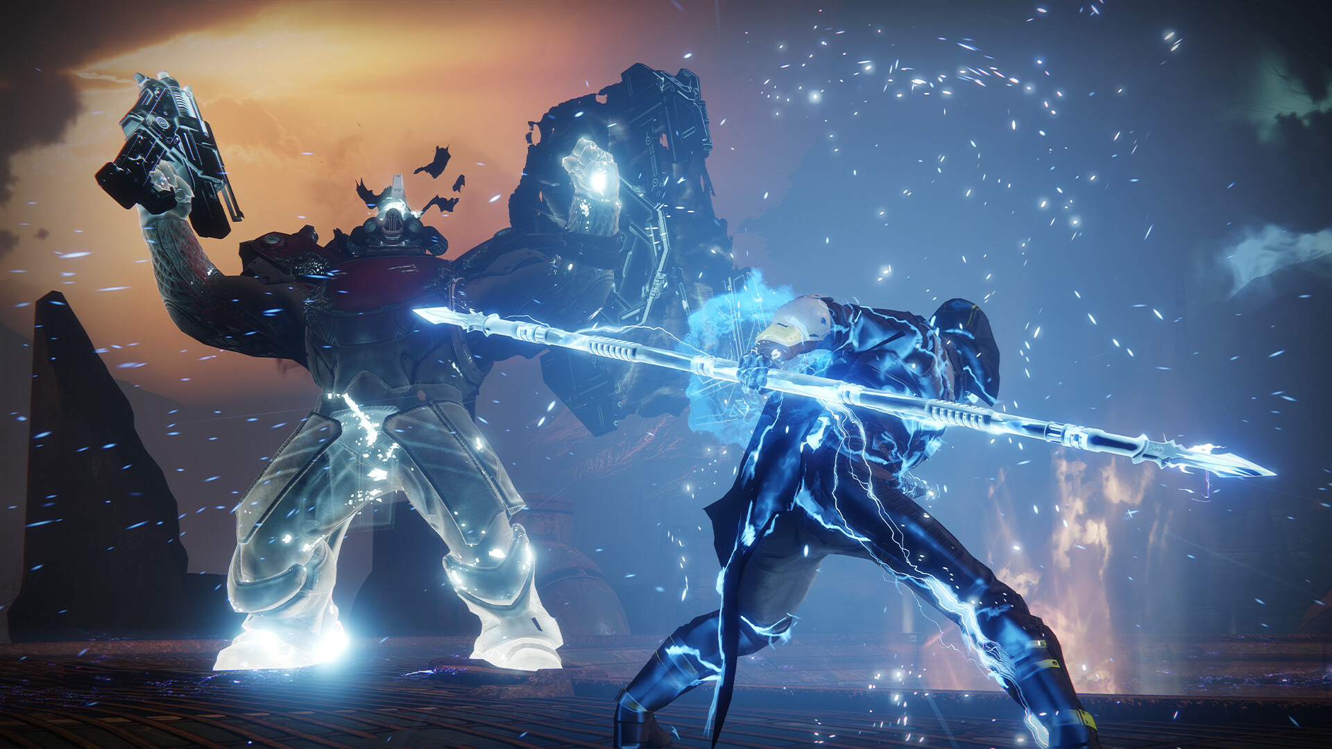 Destiny 2 Hunter Guardian aiming a bow in a combat encounter
