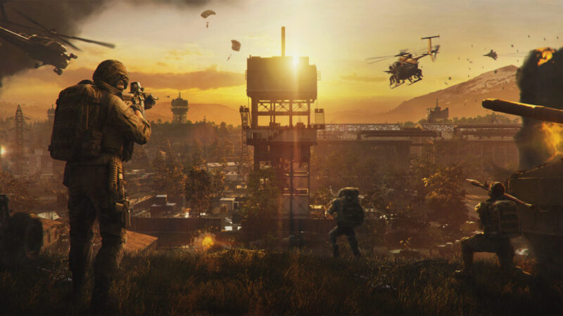 WARDOGS key art showing rival 100-player teams clashing in tactical combined-arms combat
