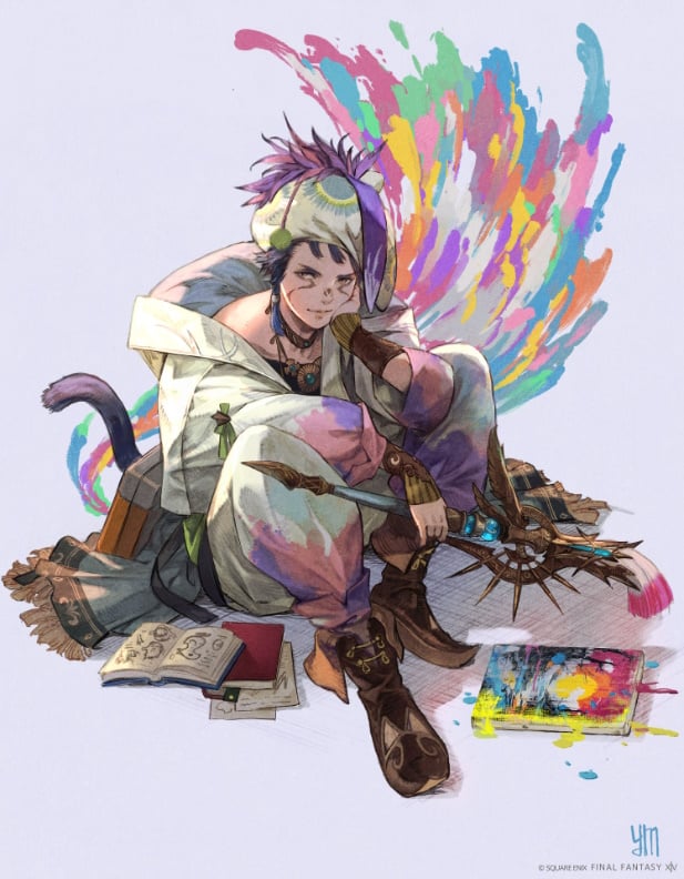 Pictomancer concept art, the S-tier caster DPS job and current damage benchmark in FFXIV Patch 7.55