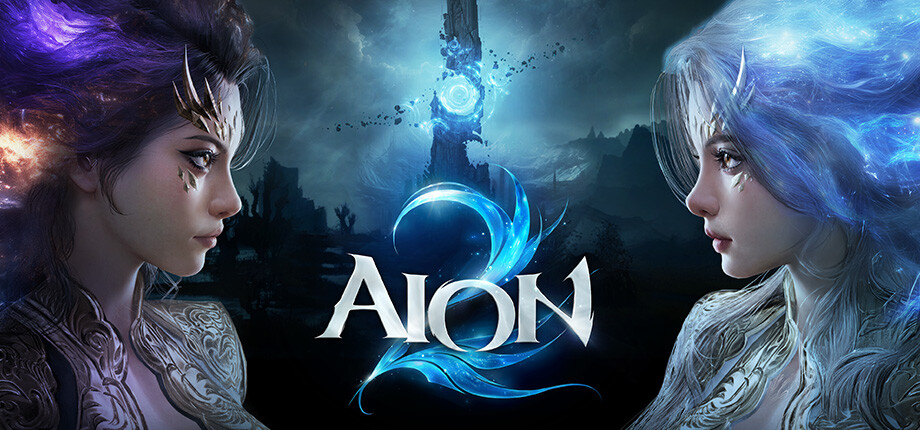 AION 2 key art showing Daeva characters battling above the floating islands of Atreia