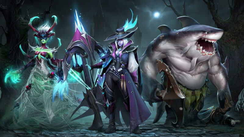 Dota 2 key art featuring the game's cast of heroes