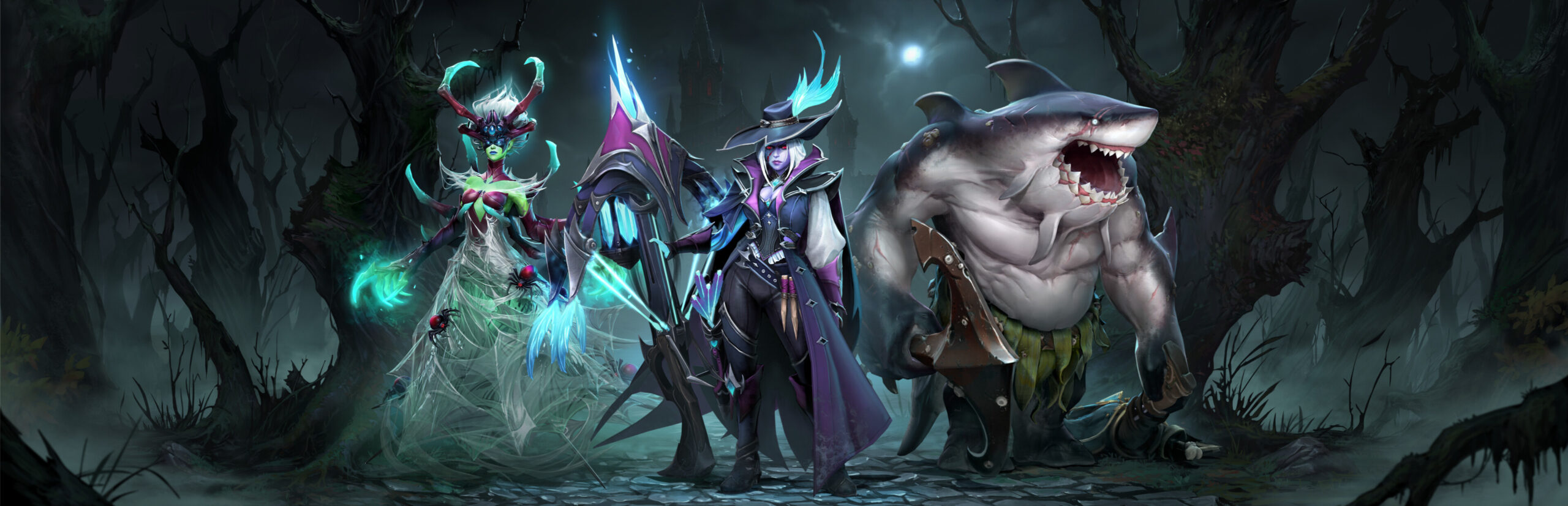 Dota 2 key art featuring the game's cast of heroes