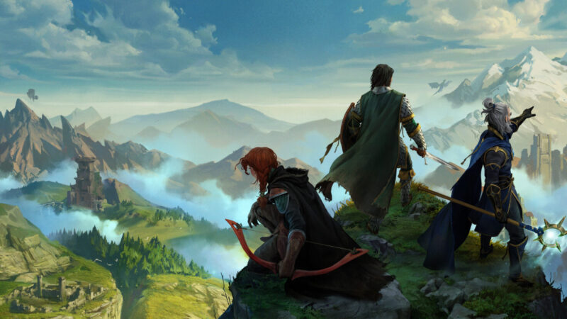 Enshrouded 1.0 key art showing the survival game's logo and misty landscape