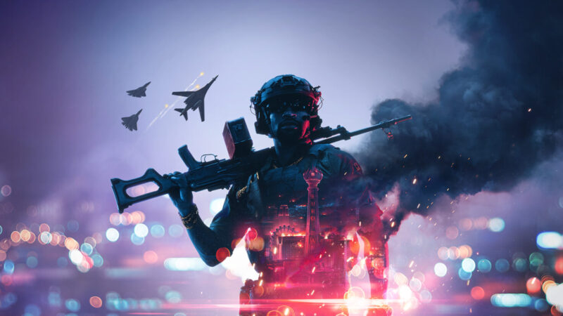 Battlefield 6 Season 5 Siege of Vegas key art showing the Las Vegas Strip battlefield
