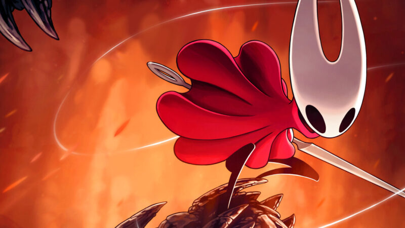 Hollow Knight: Silksong key art showing Hornet in the kingdom of Pharloom