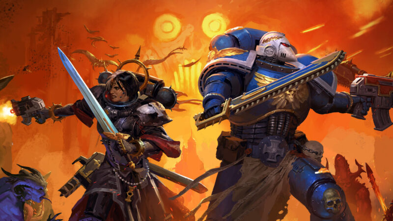 Warhammer 40,000: Boltgun 2 key art showing a Space Marine battling daemonic forces