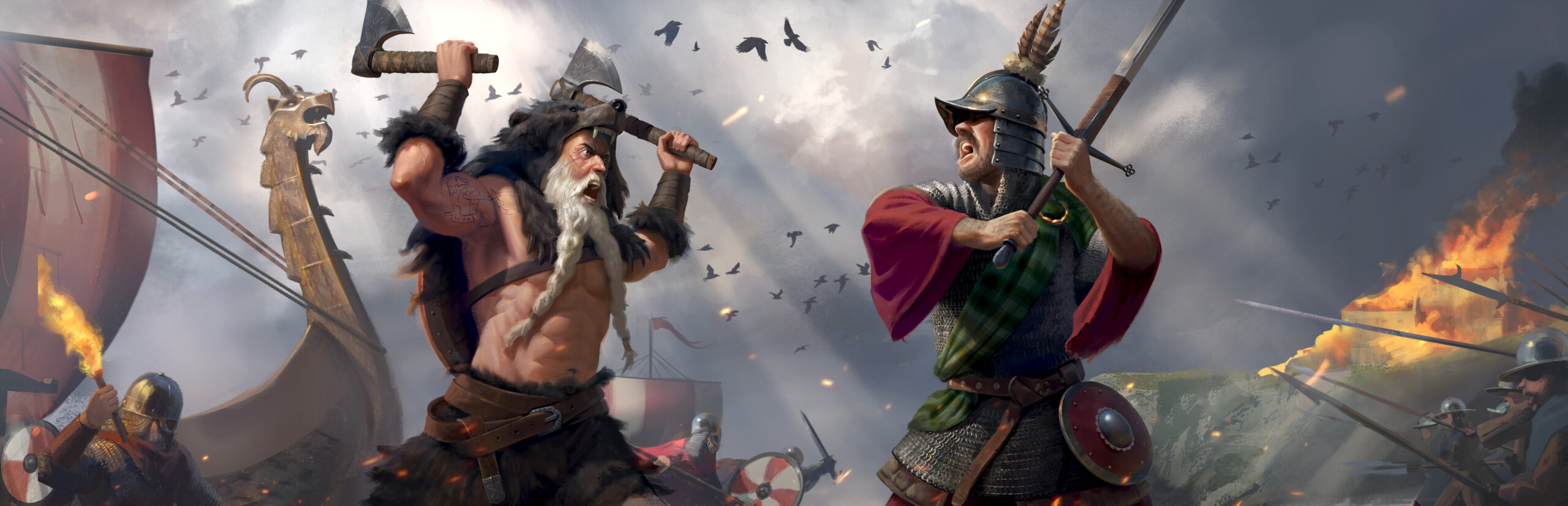 Age of Empires IV: Raiders of the North key art showing Viking and Scottish warriors