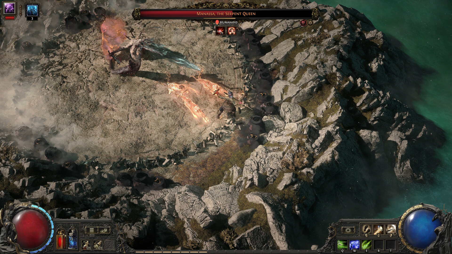 Path of Exile 2 screenshot of a character inventory and passive skill tree screen
