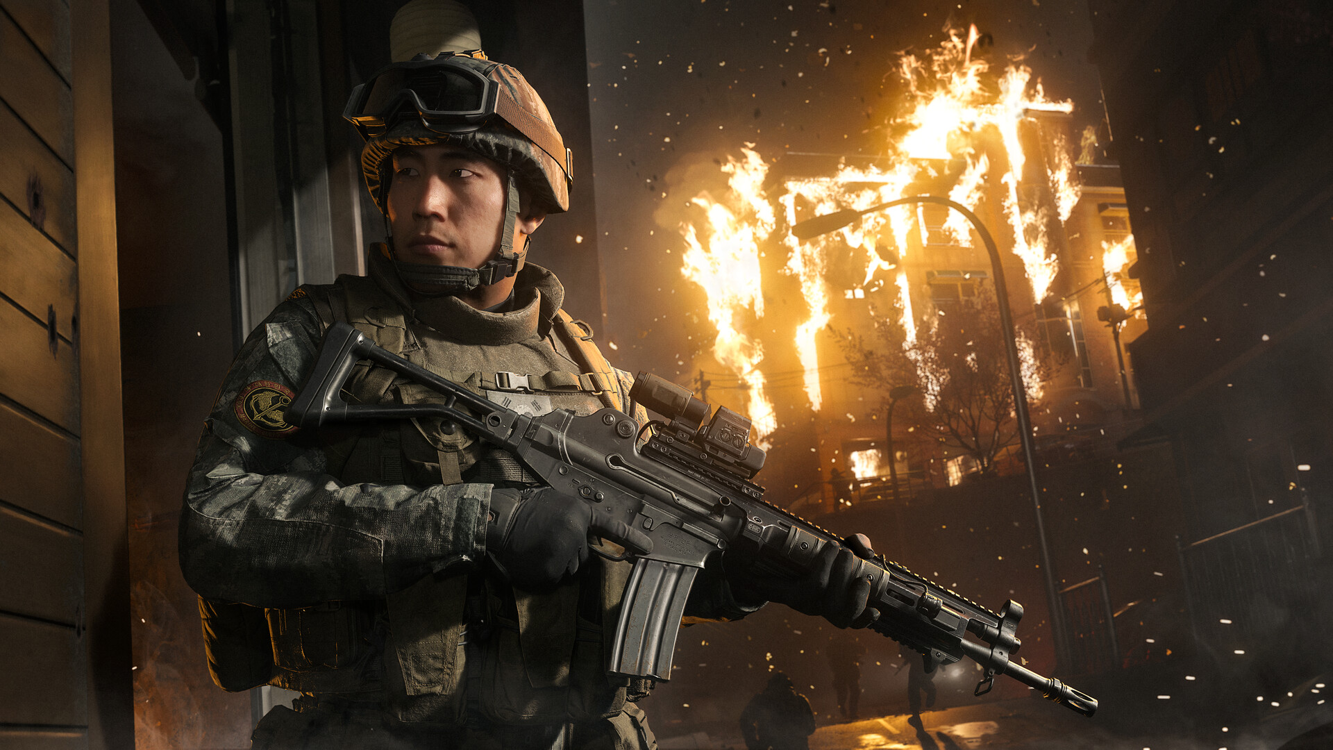 Black Ops 7 multiplayer close-quarters gunfight showing SMG combat